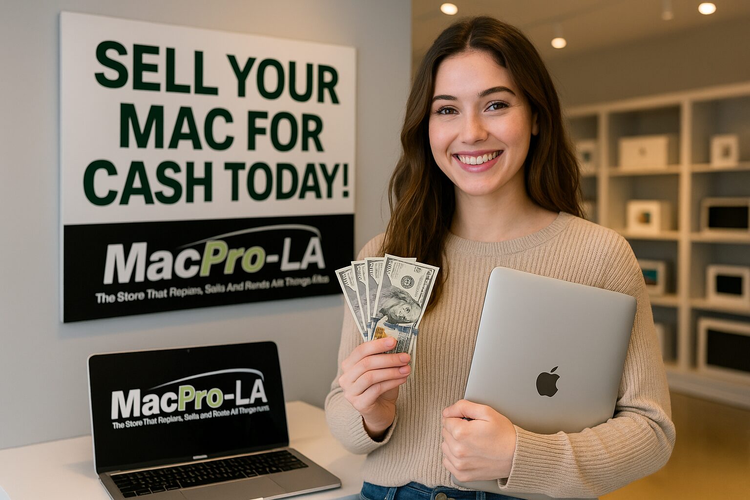 MacBook at a MacPro-LA counter for Burbank sellers